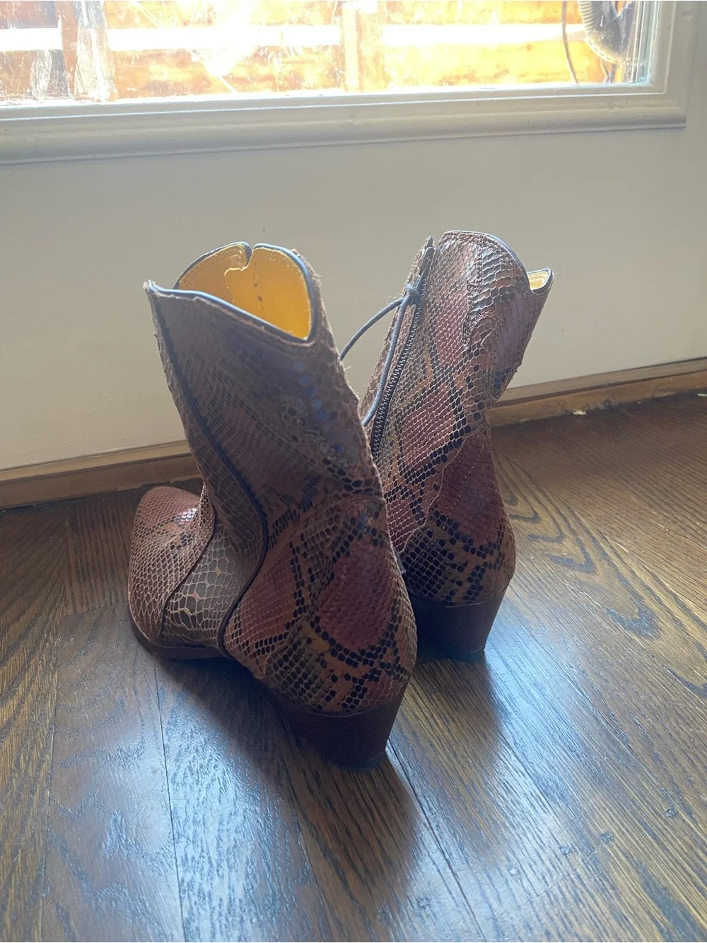 Free People Brown Snake-Print Pointed Western Ankle Boots